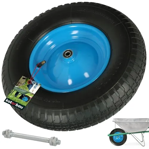 KOTARBAU® Schubkarrenrad mit Achse Mantel 4.80 4.00-8 Rad Schubkarre Reifen 4.80/4.00-8 Reifen Schubkarre Schubkarrenrad 4.80/4.00-8 verstärkt 6PR Reifen Ø 390 mm