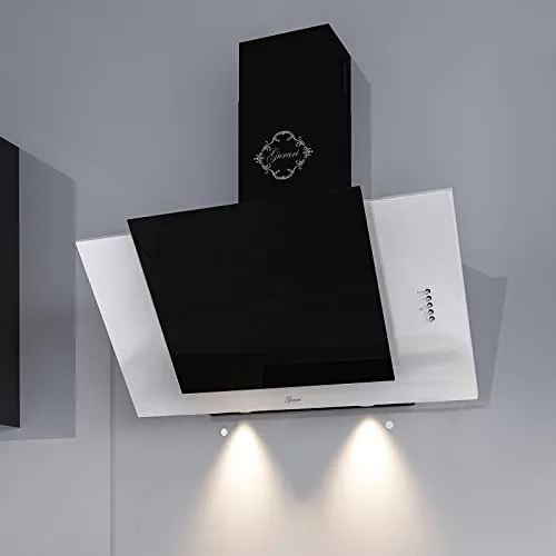 GURARI Wandhaube GCH S 482 60 IS, Dunstabzugshaube 60 cm, Edelstahl, Schwarz Glas, 1000m³/h, 3 Stufen, Kopffreihaube 60cm, Abzugshaube, Ablufthaube, Umlufthaube