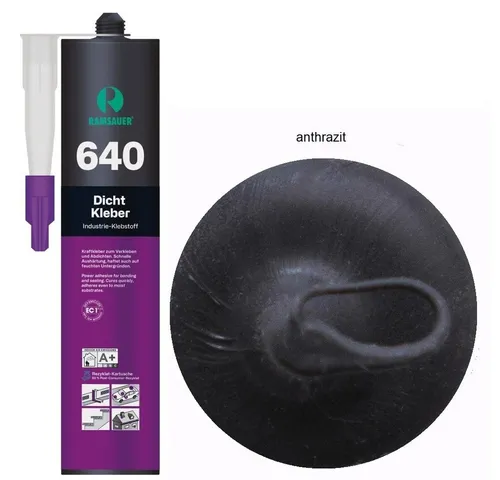 Ramsauer Klebstoff Ramsauer 640 Dicht Kleber Hybrid Klebstoff Dichtstoff 460g Kartusche, Silicon, Isocyanaten und Lösungsmittel, haftet auf feuchtem Untergrund