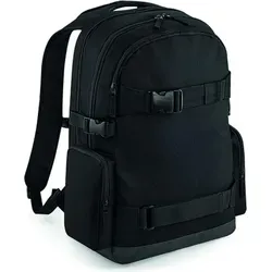 BagBase BG853 Old School Boardpack - Schwarz, 36 x 46 x 16 cm - Schulrucksack aus robustem 600D Polyester, geeignet für Laptops bis 17'' mit gepolstertem Außenzugang, Skateboard-Tragegurten und praktischem Organizer für den perfekten Alltag.