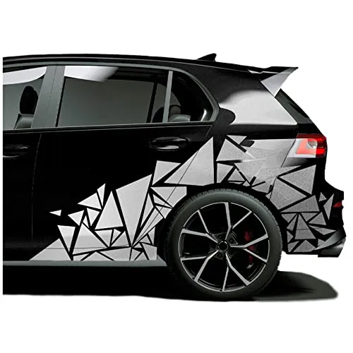 Finest Folia XXL Autoaufkleber Dreiecke 2er Set je 60x200cm geometrisches Design Auto Seite Motorrad Bus Sticker Kfz Zubehör Camouflage Tuning Dekor KX075 (Silber)