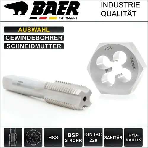 BAER Gewindeschneider G Rohrgewinde G1/8 G1/4 G3/8 G1/2 G3/4 G1 Zoll HSSG