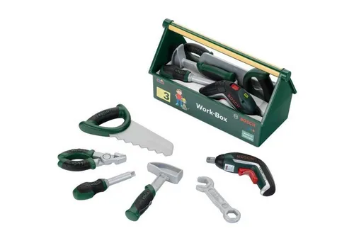 Theo Klein Bosch Werkzeugstation 8510 – Spiel-Werkzeugbox für kleine Handwerker - Spiel-Werkbänke mit umfangreichem Werkzeugset, ideal für kreative Bauprojekte und handwerkliche Abenteuer ab 3 Jahren.