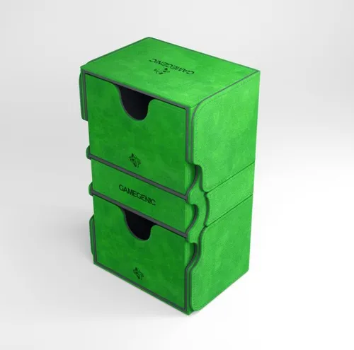 Gamegenic Stronghold 200+ Convertible Green - Gesellschaftsspiel-Hülle für 200 Karten, ideal für Commander-Spiele, mit Zubehörschublade für Würfel und Accessoires, hochwertiges Nexofyber-Material.