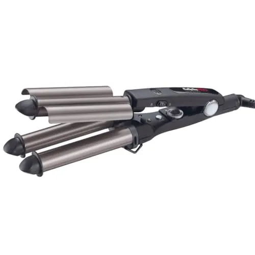 Babylisspro Frisiereisen Triple Barrel Waver - Professionelles 3-in-1 Welleneisen für elegante Wellen und Mermaid Waves, ideal für jeden Haartyp mit Temperatureinstellung von 140°C bis 220°C. Inklusive Hitzeschutzhandschuhe und 1 Jahr Garantie.