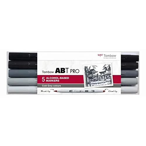 Tombow ABTP-5P-4 Alkoholmarker mit zwei Spitzen - Marker & Filzstifte – Alkoholbasierter Marker mit flexibler Pinsel- und Keilspitze für präzise Zeichnungen und flächigen Farbauftrag, ideal für Illustrationen, Manga und Modedesign.
