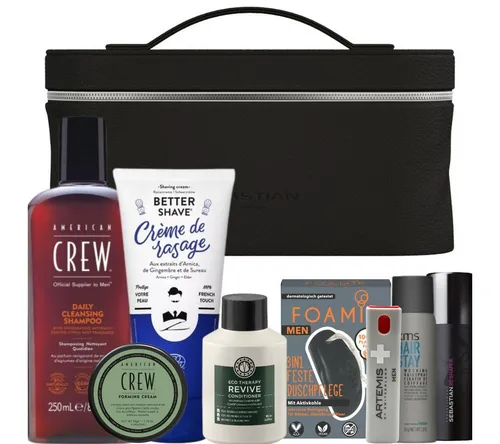 HairGecko Haarpflege-Set Premium Herrenpflege-Set mit Kulturbeutel, 9-tlg.