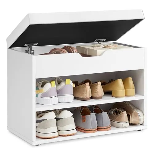 VASAGLE Schuhbank mit klappdeckel und gepolstertem Sitz in weiß von VASAGLE