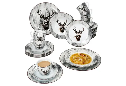 MamboCat Kombiservice 30tlg für 6 Personen – Alois Porzellan mit Hirsch-Motiv - Kombiservice aus hochwertigem Porzellan, 30-teilig für festliche Anlässe, mit elegantem Hirsch-Motiv in mehrfarbiger Optik.