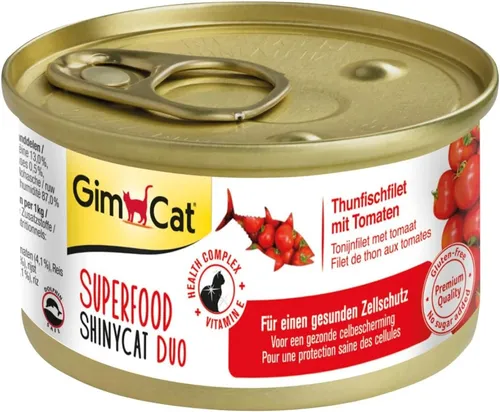 GimCat ShinyCat Duo Thunfisch Tomaten Katzenfutter Filet Nassfutter 24x70g