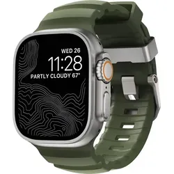 Nomad Rocky Point Apple Watch 46mm Armband - Grün/Silber - Smartwatch Zubehör mit strapazierfähigem FKM-Fluorelastomer, 100% wasserdicht und ideal für aktive Abenteuer. Perfekte Passform für Handgelenke von 175mm bis 225mm.
