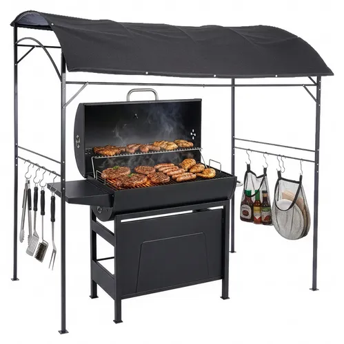Relaxdays Grill Pavillon aus Metall Anthrazit
