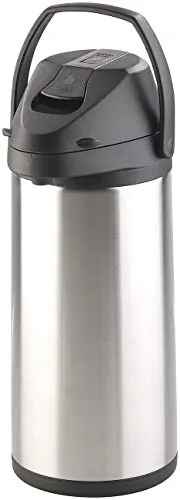 Rosenstein & Söhne Pumpkanne: Doppelwandige Vakuum-Isolierkanne mit Pumpsystem, Edelstahl, 5 Liter (Thermokanne zum Pumpe, Isolierpumpkannen, Isolierbecher)