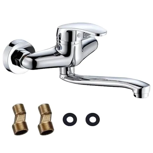 Aoreun Wasserhahn Wandmontage, 360° Drehbar Wasserhahn Küche Wandarmatur, Mischbatterie Küchenspüle, Wand-Spültischarmatur, Kalt und Heiß Einhebelmischer Küchenarmatur Wandmontage, Schwenkarm 20cm