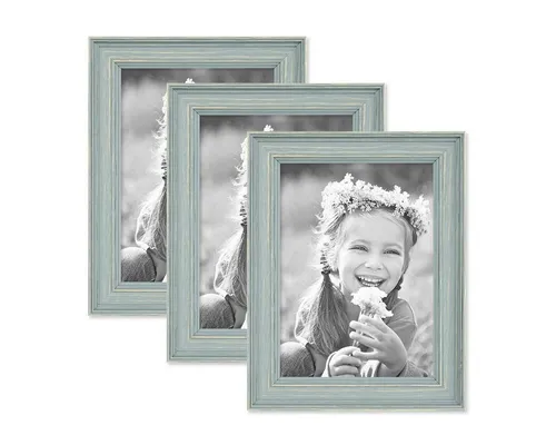 PHOTOLINI Bilderrahmen 3er Set - Einzelrahmen im skandinavischen Landhaus-Design für kreative Bilderwände. Stabile Massivholz-Rahmen mit praktischem Zubehör ermöglichen individuelle Arrangements.