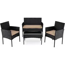 COSTWAY Polyrattan Gartenmöbel Set mit 2 Stühlen, Bank & Tisch – Khaki-Hellbraun - Praktisches 4-teiliges Gartenmöbel Set aus hochwertigem PE-Rattan. Ideal für Balkon und Terrasse, bietet es hohen Sitzkomfort und ist langlebig. Die elegante Optik setzt stilvolle Akzente im Außenbereich.