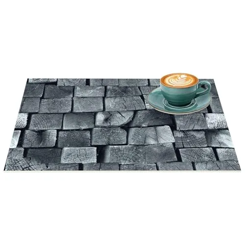 Platzset Tischset abwaschbar PVC Platzdeckchen rutschfest Tischuntersetzer Hitzebeständig Esstisch waschbar für drinnen & draußen Anthrazit Holz Industry 30x45cm