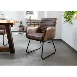 Massivmoebel24 Polsterstuhl IRON LABEL - Echtlederstuhl - Polsterstuhl aus 100% Echtleder in dunkelbraun, ideal für stilvolle Einrichtung und hohen Sitzkomfort.