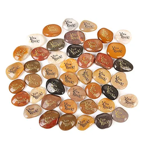 ROCKIMPACT 50 Stück You Rock Steine mit Spruch Glück Gravierte Steine Gravur Inspirierende Steine Glücksbringer Ermutigung Dankbarkeit Geschenk Glückssteine (Großhandel, je 5-8 cm)