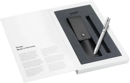 Lamy Schreibset logo twin pen brushed 606 - Druckkugelschreiber Set mit Kugelschreiber und Bleistift im eleganten Edelstahlgehäuse, inkl. schwarzem Lederetui – ideal als stilvolles Geschenk für Erwachsene und Büro.