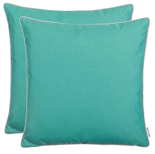 Brandsseller 2er Set Outdoor Kissen 45x45 cm – Wetterfeste Zierkissen mit Paspel – Wasserabweisende Gartenkissen & Dekokissen für draußen – Sofakissen für Balkon & Terrasse – Türkis