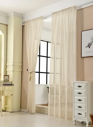 Woltu Gardine (1 St), Kräuselband, halbtransparent, mit Kräuselband Leinen Optik