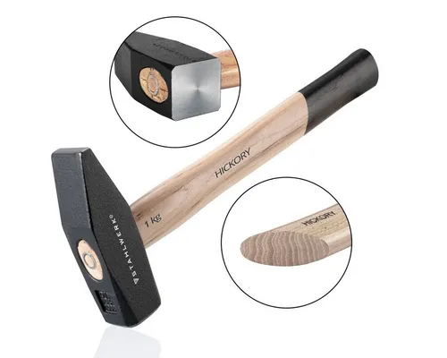 STAHLWERK Hammer Hammer Schlosserhammer 1000 g hochwertig gefertigt (Set, 1-St., Einzelgerät), vibrationsdämpfender Griff aus Hickory-Holz