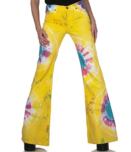 Comycom Gelb bunt gebatikte Bohemian Hippie Schlaghose 31/32