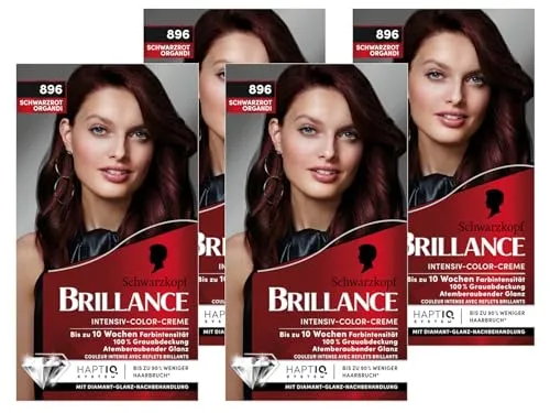 Brillance Intensiv-Color-Creme 896 Schwarzrot Organdi (4x 160 ml), dauerhafte Haarfarbe mit Diamant-Glanz und Pflege-Conditioner, für 10 Wochen Farbintensität