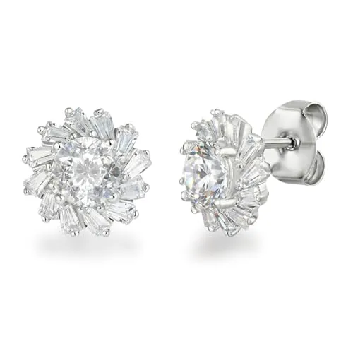 Schöner-SD Ohrstecker 925 Silber Zirkonia Glitzer Strahlenkranz Ohrringe