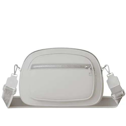 Damen Umhängetasche Crossbody Vegan Kompakt Praktisch 30631 White - Umhängetasche aus hochwertigem veganem Kunstleder, umweltfreundlich und langlebig. Kompakt und ideal für den Alltag, mit praktischen Fächern zur optimalen Organisation.