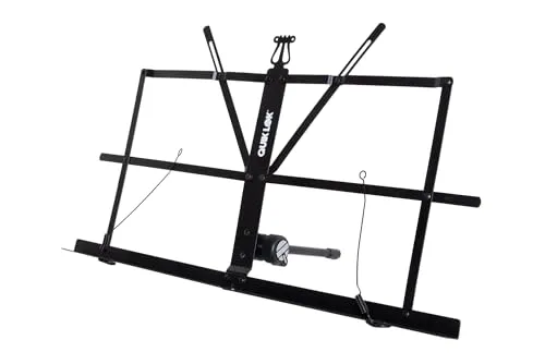 QUIK LOK - MUS/001 TISCHNOTENPULT MIT HÜLLE, Notenpultfläche offen 41 x 23 cm, Hüllengröße 45 x 15 cm, geschlossene Länge 42 cm, aus Metall, Farbe Schwarz