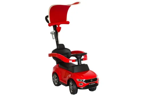 VW Rutschauto rot mit Schiebestange für Kinder - Kinderfahrzeug für 1-3 Jahre, inspiriert vom VW T-Roc, mit Sicherheitsfeatures, Sonnenschutz und Spielzeuglenkrad für motorische Förderung und Entdeckerspaß.