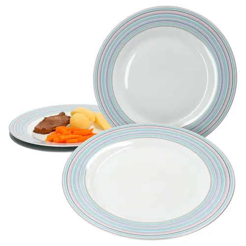 Ritzenhoff Doppio Circle 4er Set Speiseteller - Moderne Speiseteller im 4er Set, spülmaschinen- und mikrowellengeeignet, ideal für alle Anlässe mit stylishen Linienmustern in Pastellfarben.