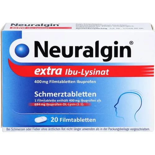 NEURALGIN extra Ibu-Lysinat Filmtabletten 20 St. von Dr. Pfleger - Arzneimittel zur effektiven Schmerzlinderung mit Ibu-Lysinat für schnelle Wirkung und hohe Verträglichkeit. Ideal bei Kopf- und Rückenschmerzen.