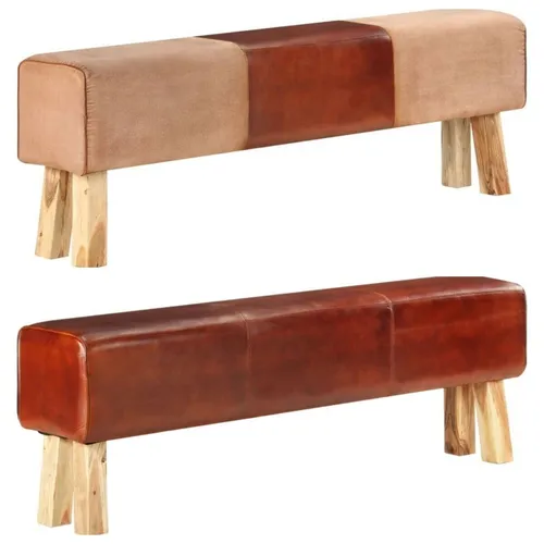 Sitzbank Turnbock Design aus Echtleder - Elegante Sitzbank aus massivem Mango-Holz und echtem Leder, ideal für stilvolle Esszimmer und gemütliche Essbereiche.