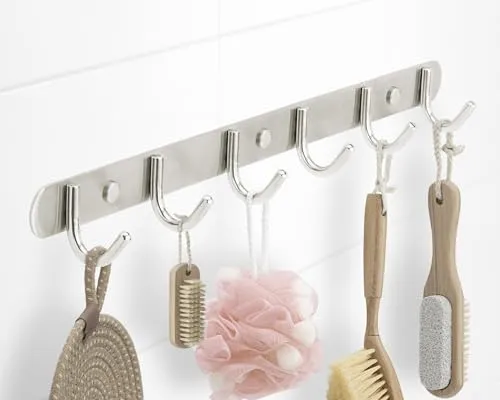 Stahlia Garderobe (6 Haken) Garderobenhaken Kleiderhaken Wand Edelstahl gebürstet Garderobenleiste Wandgarderobe Hakenleiste Wandhaken zum Schrauben Haken