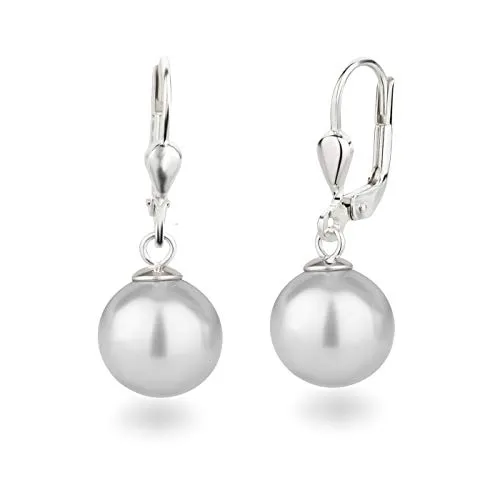 Schöner-SD Perlenohrringe 925 Silber - Elegante 10mm hellgraue Perlenohrringe aus 925 Silber, ideal für jeden Anlass. Hypoallergen und nickelfrei, mit stabilen Klapphaken für sicheren Halt.