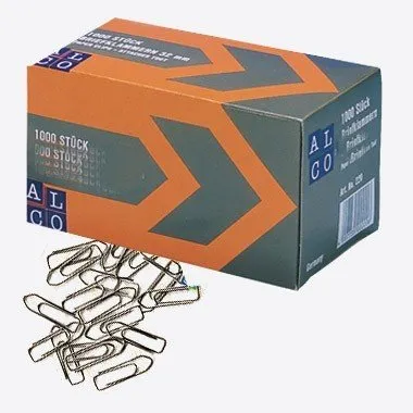 Alco-Albert 220 - Briefklammern 32 mm eckig, verzinkt, 1000 Stück in einer Schachtel