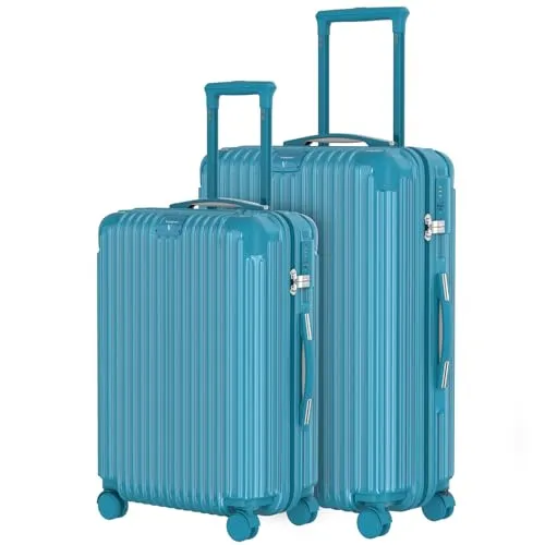 Voyagoux Kofferset 2 teilig - 72L & 116L, Hartschalenkoffer groß und mittelgroß, Rollkoffer, TSA-Schloss, ABS, Reisekoffer mit Rollen, 4X 360° Rollen, Robust und Leichtgewicht Suitcase, Hellblau