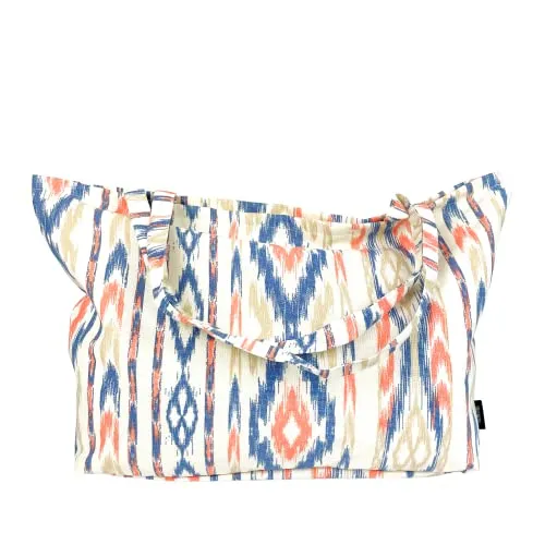 TRESMESTRES Strandtasche XXL, Familie, Extra Groß oder Große Badetasche XXL, Familie, 40L - im Mediterranen Stil - Shopper für Damen, Groß, aus Stoff, mit Innenfutter - Orange und Blau, 65 x 40 cm