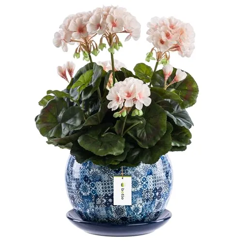 botle Blumentopf Rund Keramikkugel Ø10,5 cm H 9,5 cm Blau Mosaik Glanz mit Untersetzer Rund Blumenarrangements, einzigartige Musterdekoration,originelle Dekoration, Sukkulenten Geranien Grünpflanzen