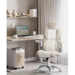 SONGMICS Ergonomischer Chefsessel mit klappbaren Armlehnen - Weiß - Bürostuhl mit hoher Ergonomie, klappbaren Armlehnen und 3-stufig verstellbarer Kopfstütze für optimalen Sitzkomfort und Platzersparnis.