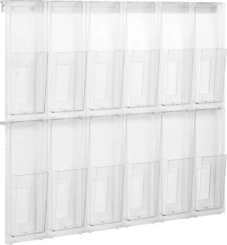 helit Wanddisplay PLACATIV - 12 Fächer für DIN A4, glasklar und robust aus SAN Material, ideal für optimale Präsentation von Zeitschriften