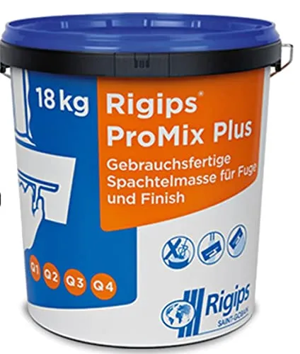 Rigips Spachtelmasse Promix Plus 18 kg - Mörtel, Putz, Zement & Gips: Hochwertige Fertigspachtel für perfekte Oberflächen, einfach anzuwenden und ideal für Innenräume.