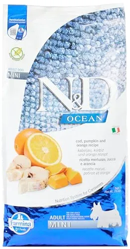 Farmina N&D Ocean Adult Mini Pellets Hundefutter (Trockenfutter, mit hochwertigen Vitaminen und natürliche Antioxidantien, ohne Mais, Zutaten: Kabeljau und Orange, Portionsgröße: 7 kg)