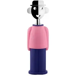 Alessi AM23 PAZ Korkenzieher - Eleganter Flaschenöffner in Rosa und Blau - Korkenzieher und Flaschenöffner in einem, gestaltet von Designer Alessandro Mendini. Ein kunstvolles Designobjekt aus thermoplastischem Harz, ideal für stilvolle Anlässe.