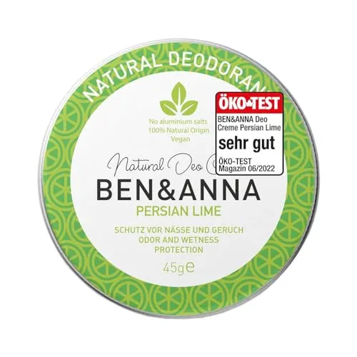 Ben & Anna Natural Care Deo-Creme Persian Lime 45g - Deodorant in Cremeform, vegan und tierversuchsfrei. Mit belebendem Limettenduft, schützt zuverlässig vor Nässe und Geruch, ohne zu fetten oder zu kleben. Umweltfreundliche, nachhaltige Verpackung!