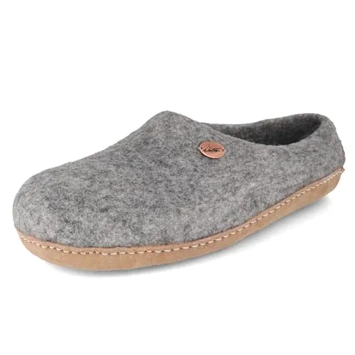 WoolFit Footprint Barfuß-Hausschuhe unisex Filz-Pantoffeln mit Ledersohle, nachhaltig aus 100% Wolle, steingrau Gr. 40