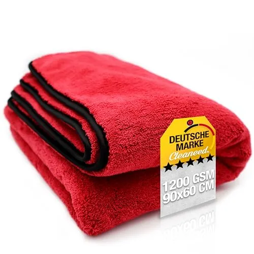 Cleaneed Premium Trockentuch [90x60cm - 1200GSM] – Extra Saugstark - Reinigungstücher mit 1200 GSM für herausragende Wasseraufnahme, ideal für die schonende Trocknung von Auto und Motorrad. Fussel- und kratzfrei dank weicher Mikrofaser.